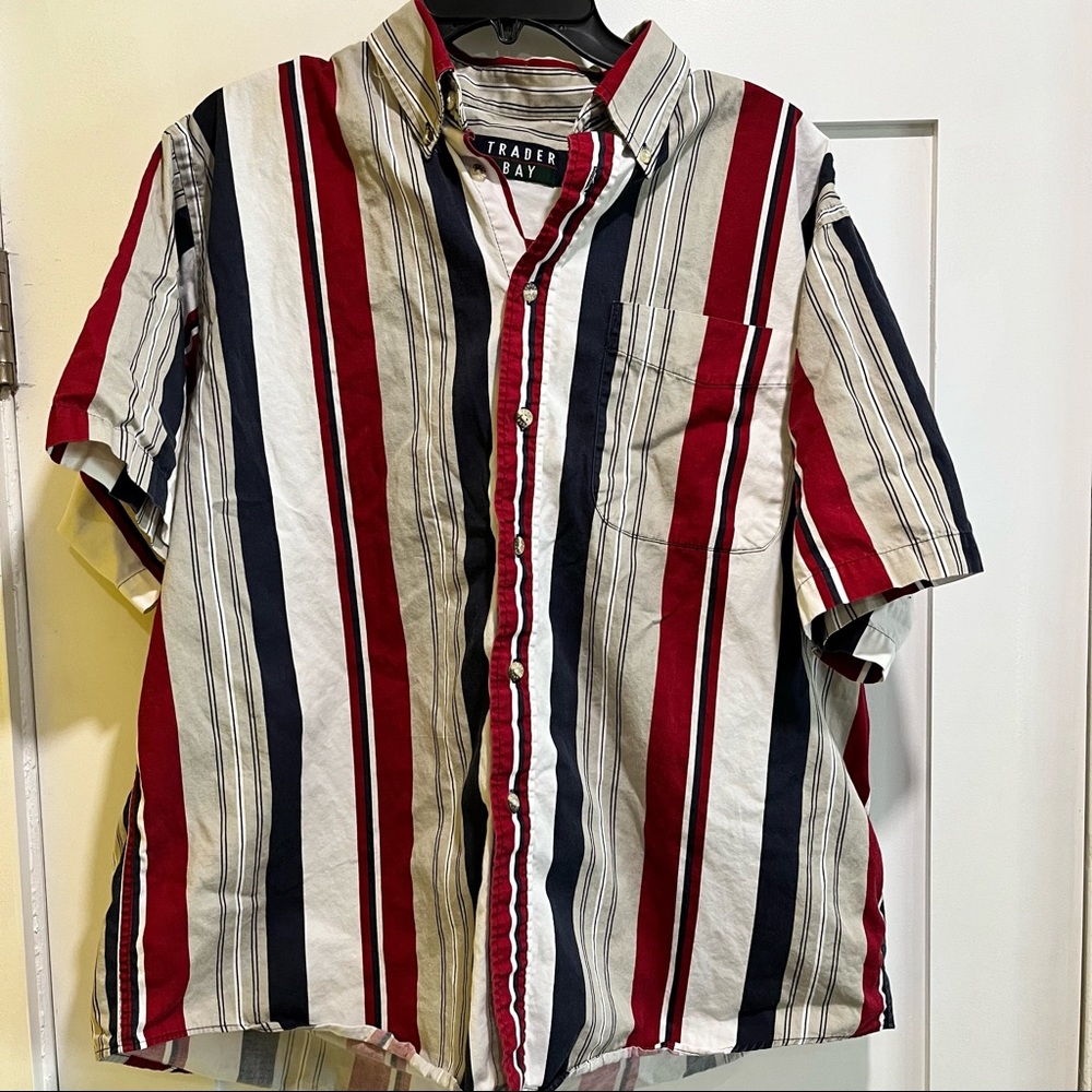 Striped Trader Bay Casual Button Down Shirt Mens Large